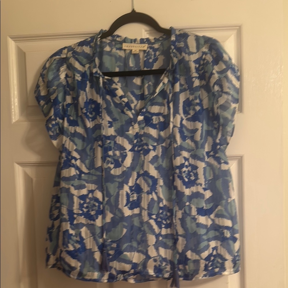 Blue Puff Sleeve Ruched Blouse, Lovestitch Medium
